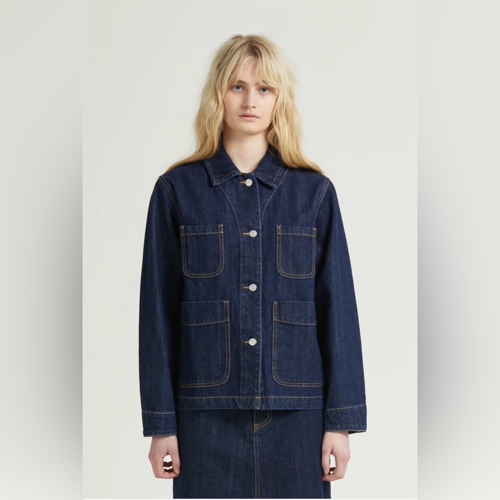 HANDSOM SELVEDGE DENIM JEAN WORK CHORE JACKET, INDIGO, Size Large